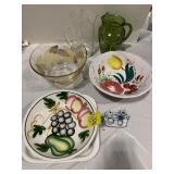 FLORAL & FRUIT BOWLS, MID CENTURY GREEN GLASS