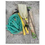 PICK AXES, HOES, GARDEN HOSE, RAKE, ETC