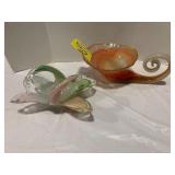 2 ART GLASS SWAN CANDY DISHES