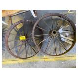 PAIR OF ANTIQUE CAST IRON WAGON WHEELS