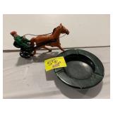 MARBLE ASHTRAY, REPRO CAST IRON HORSE & CARRIAGE