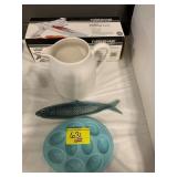 FISH PLATE, EGG PLATE, FARBERWARE MANDOLIN, CREAM