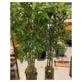 BRASS PLANTER POT PAIR W/ ARTIFICIAL TREES