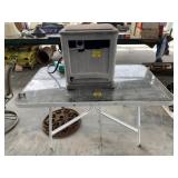 GLASS-TOP TABLE, HOSE REEL BOX, PATIO UMBRELLA