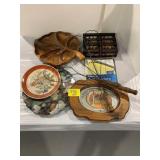 LIQUOR CHOCOLATE SET, MONKEY POD WOOD DISH,
