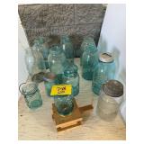 BLUE GLASS CANNING JARS, OLD JUDGE COFFE JAR
