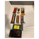 GROUP OF ANTIQUE CLUB & GRANGE RIBBONS, METAL
