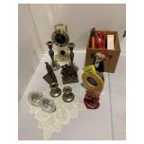 SHIP BOOKENDS, BRASS CLOCK, SILVERPLATE