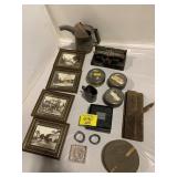 PRINT SET, FILM SPLICER, ANTIQUE INK WELL BOTTLE,