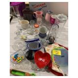 HERSHEY COOKIE JAR, GLASS JARS, GLASS CAKE STAND,