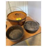 3 UNMARKED CAST IRON DUTCH OVENS