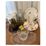 ENAMELWARE LID, FLORAL CAKE PLATES, CUT GLASS