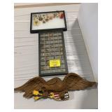 PLASTIC EAGLE FIGURE, 2 SHOWCASES OF POLITICAL