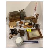 CIGAR BOXES, BINOCULARS, ENAMELWARE SCOOP,
