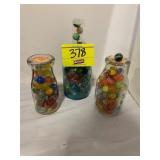 3 JARS OF MARBLES