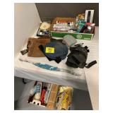 GROUP OF PAINTING SUPPLIES, WORK KNEE PADS, CAULK