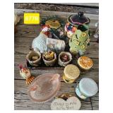 CHICKEN AND HEN GROUP...GLASS HEN ON A NEST, HEN