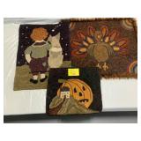 3 HAND DONE WOOL HOOK PANELS - HALLOWEEN &