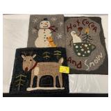 3 HAND DONE WOOL HOOK PANELS - CHRISTMAS THEMED
