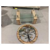 GLASS-TOP COFFEE TABLE, FLORAL WALL Dï¿½COR