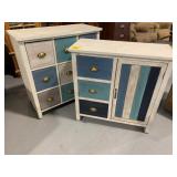 BLUE-TONE & WHITEWASHED STORAGE CUBE CABINET &