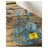 GROUP OF LIGHT BLUE GLASSWARE