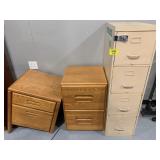 METAL FILE CABINET, 2 WOODEN FILE CABINETS