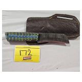 HANDMADE KNIFE WITH APPROX 4' DAMASCUS BLADE AND