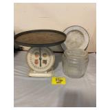 GLASS RIBBED CANISTER JAR, ANTIQUE SCALE,