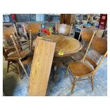 PEDESTAL KITCHEN TABLE W/ 6 CHAIRS, 2 LEAVES