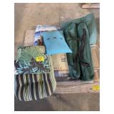AFGHAN, OUTDOOR CUSHIONS, BAG CHAIRS, BLANKET,