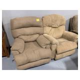 BEIGE UPHOSTERED ROCKER RECLINER, YELLOW-TONE