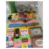 PINK DEPRESSION GLASS, COW BELL, VINTAGE CARNIVAL