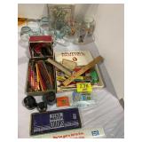 GLASS INK BOTTLES, TUMBLERS, SMALL COLLECTIBLES