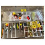 3 PLASTIC ORGANIZERS FULL OF FISHING TACKLE