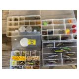 4 PLASTIC ORGANIZERS FULL OF FISHING TACKLE