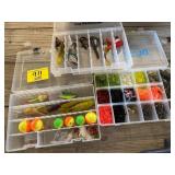 3 PLASTIC ORGANIZERS FULL OF FISHING TACKLE