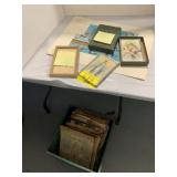 CRATE OF MECHANIC SHEETS UNDER TABLE, FRAMED