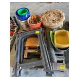 PLASTIC SAWHORSES, BUCKETS, ROLL OF INSULATION,