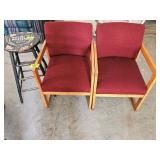 PAIR OF RED UPHOLSTERED DOCTOR OFFICE CHAIRS,