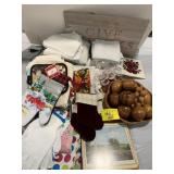 WOOD & WIRE SHELF UNDER TABLE, WOODEN FRUIT,