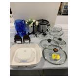 CORNFLOWER BLUE & BLACK FLOWER CORNINGWARE, LIDS,