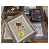 GROUP OF FRAMED WALL ART, STAINED GLASS PANEL