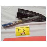 HANDMADE KNIFE WITH APPROX 4' DAMASCUS BLADE AND