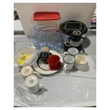 COFFEE MUGS, BLUE SWIRL GLASS TUMBLERS,