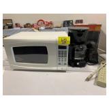 MICROWAVE, COFFEE POT, POWER STRIP, PENCIL