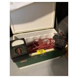 VINTAGE GREEN COLEMAN COOLER, EXTENSION CORDS,
