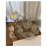 CUT GLASS PITCHER, LARGE SERVING PLATTER, PRESSED