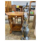 HEART THEMED WOODEN END TABLE, LAMP, BARSTOOL
