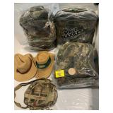 CAMO CLOTHES IN BAGS, SUN HATS, FIELDLINE POUCH